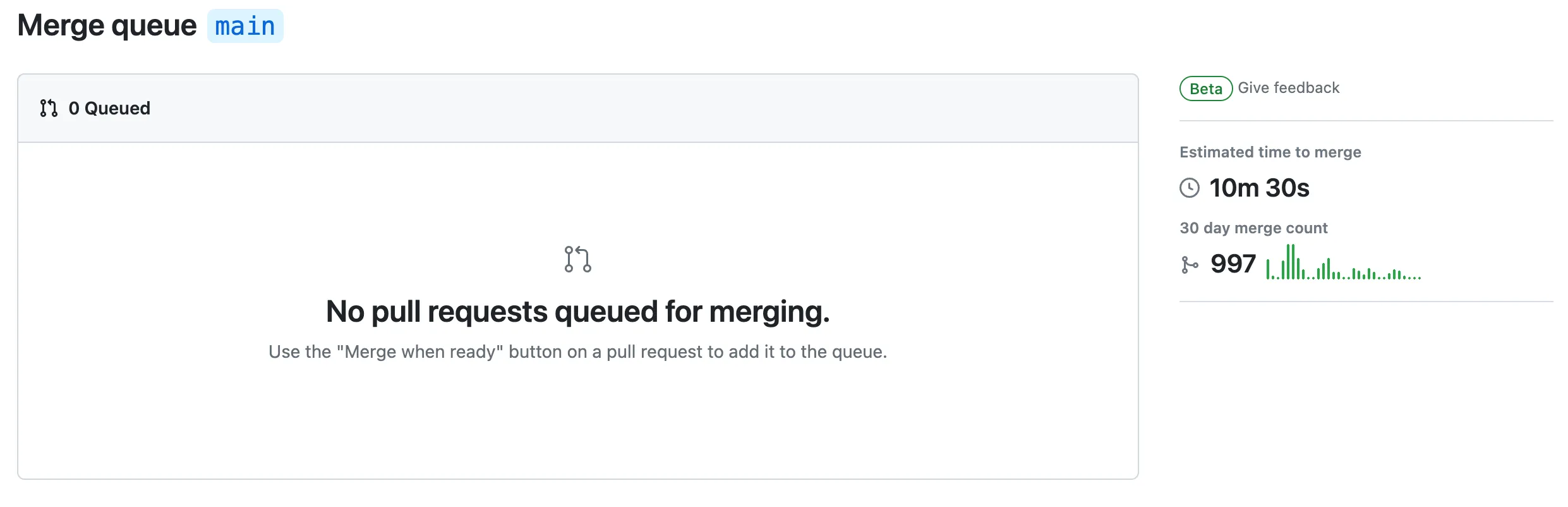 Screenshot: An empty merge queue screen