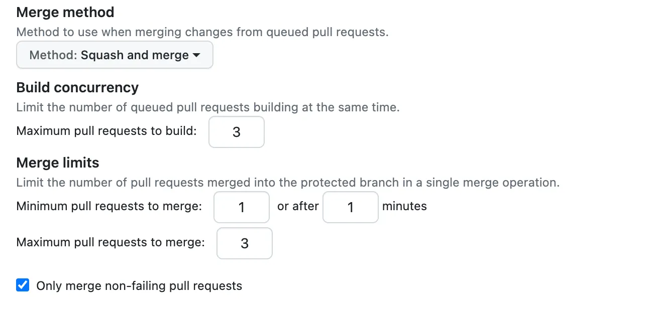 Screenshot: Merge queue settings